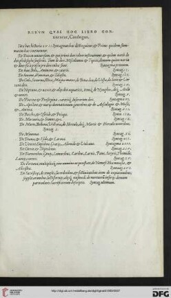 Rerum qvae hoc libro continentur, Catalogus