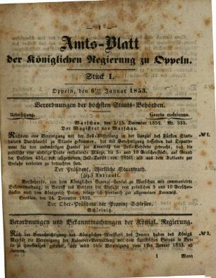 Amtsblatt des Regierungspräsidenten in Oppeln. 1853 = Bd. 38