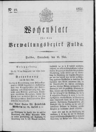 Nr. 19, Ausgabe vom 10. Mai 1851