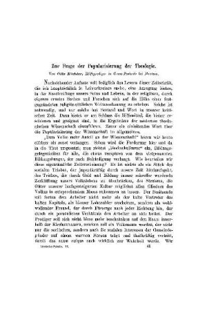 Zur Frage der Popularisierung der Theologie