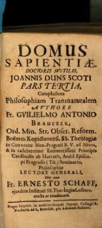 Domus sapientiae, 3. Complectens philosophiam transnaturalem