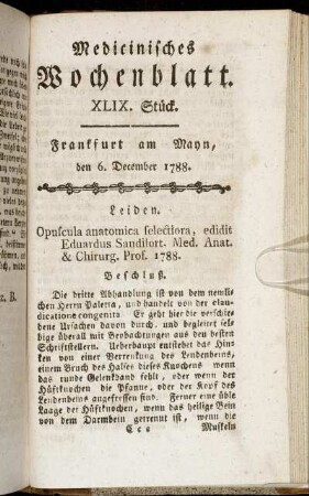 XLIX. Stück. Frankfurt am Mayn, den 6. December 1788. - LII. Stück. Frankfurt am Mayn, den 27. December 1788.
