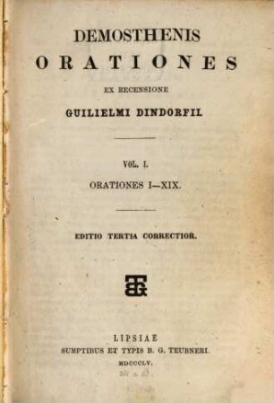 Orationes ex recensione Guilielmi Dindorfii. 1