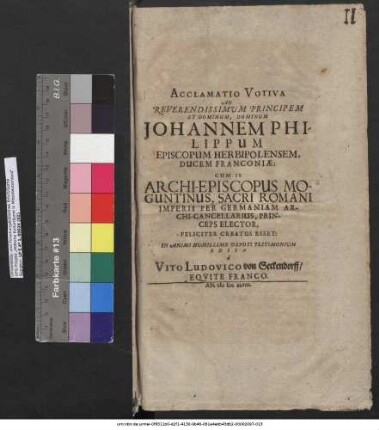 Acclamatio Votiva Ad Reverendissimum Principem Et Dominum, Dominum Johannem Philippum Episcopum Herbipolensem, Ducem Franconiae: