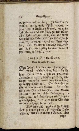 Fünfte Eintheilung. Vom Dienste Gottes.