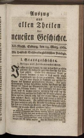 XII. Nachl. Coburg, den 24. Merz, 1762.