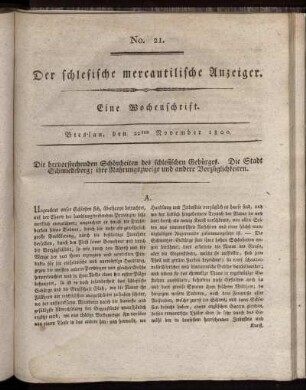 No. 21. Breslau, den 22. November 1800.