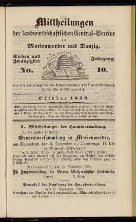 Sieben und Zwanzigster Jahrgang. No. 10. Oktober 1859.