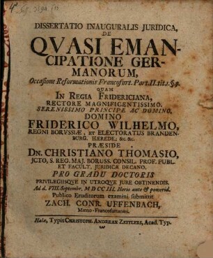 Diss. inaug. iur. de quasi emancipatione Germanorum