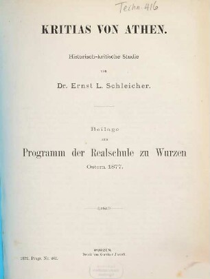 Kritias von Athen : histor.-krit. Studie