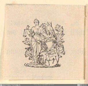 [Justitia mit Eule und Hirsch-Wappen]