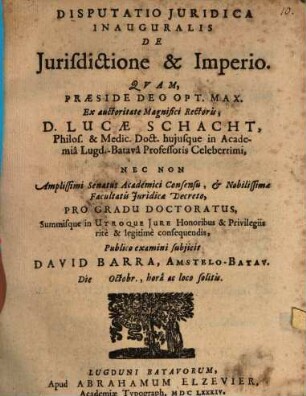 Disp. iur. inaug. de iurisdictione et imperio