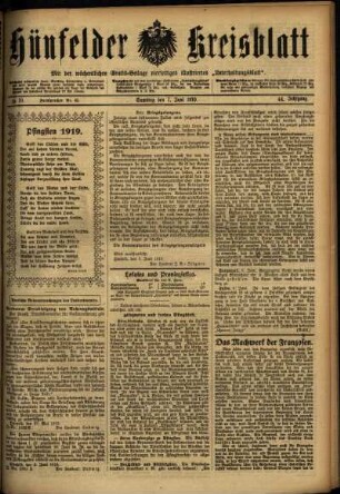 Ausgabe vom Samstag, den 07. Juni 1919.