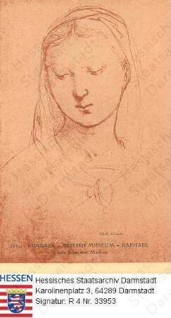 Raffael (Santi) (1483-1520) / Zeichnung 'Studie über eine Madonna', Brustbild