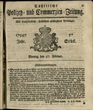 5tes Stueck, Montag den 3ten Februar 1794
