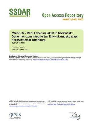 "MehrLiN - Mehr Lebensqualität in Nordwest": Gutachten zum integrierten Entwicklungskonzept Nordweststadt Offenburg