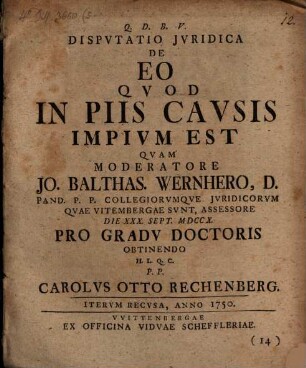 Dispvtatio Jvridica De Eo Qvod In Piis Cavsis Impivm Est