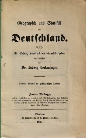 Geographie u. Statistik von Deutschland : Separat-Abdruck de gleichnamigen Tabelle