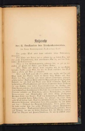 IV. Ansprache des II. Vorstandes des Kirchenbauvereins