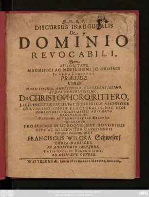 Discursus Inauguralis De Dominio Revocabili