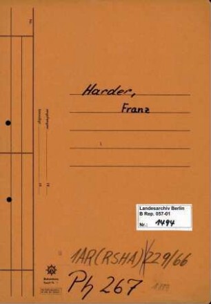 Personenheft Franz Harder (*28.12.1899)