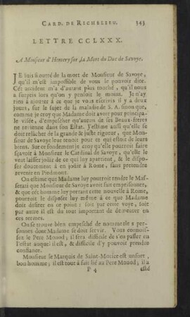 Lettre CCLXXX. - CCLXXXVI.