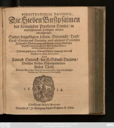 2: Ander Theyl. Darin die Vier letzten Buß-Psalmen begrieffen