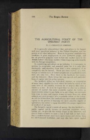 The Agricultural Policy of the Unionist Party.