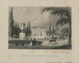 Ansichten aus Dresden, Stahlstich, ca. 1841 : Dresden : malerische Ansichten, nach Original-Zeichngn in Stahl gest ; mit Erläuterungen. H. 2 / von A. H. Payne. - Leipzig : Thomas , [ca. 1842]. - 1 Heft; 4 Tafeln : Stahlst. ; Bildgr. 11 x 8 +++ 1. Dresdner Bahnhof 2. Das Leipziger Thor 3. Der grosse Garten 4. Die Frauenkirche