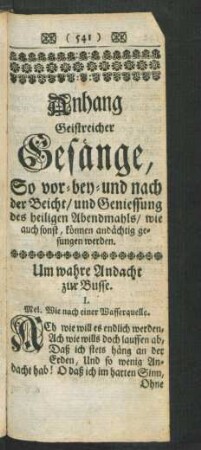 Anhang Geistreicher Gesänge, So vor, bei, und nach der Beicht, ...