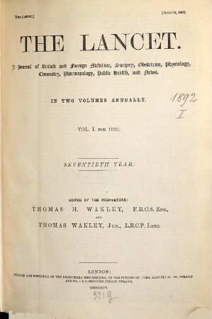 The lancet. 1892, Vol. 1