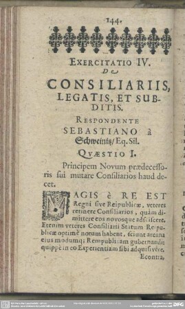 Exercitatio IV. De Consiliariis Legatis, Et Subditis