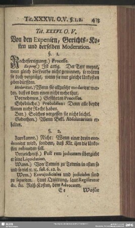 Tit. XXXVI. O. V. Von den Expensen, Gerichts-Kosten und derselben Moderation