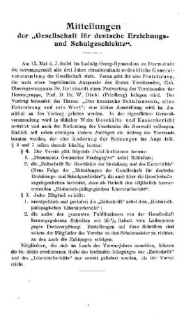 Mitteilungen der Gesellschaft für deutsche Erziehungs- und Schulgeschichte