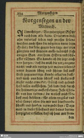 Morgensegen an der Mitwoch