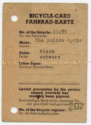 Berechtigungsausweis für die Benutzung eines Fahrrades - Familienkonvolut