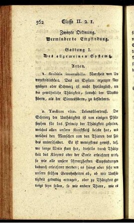 Zweyte Ordnung. Verminderte Empfindung.