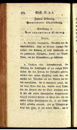 Zweyte Ordnung. Verminderte Empfindung.