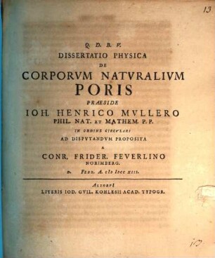 Diss. phys. de corporum naturalium poris