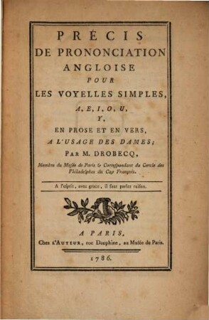 Precis de prononciation Angloise