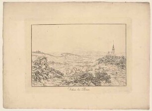 Blick über die Burgruine auf die Stadt Dohna über dem Müglitztal, im Hintergrund links das Rittergut Gamig
