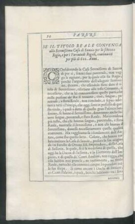 Se Il Titolo Reale Convenga alla Serenissima Casa di Sauoia per la schiatta Regia ...