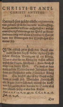 Christi Et Antichristi Antithesis.