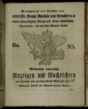 No. 50. Montags, den 10ten December 1781.
