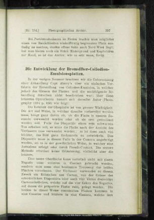 Die Entwicklung der Bromsilber-Collodion-Emulsionsplatten