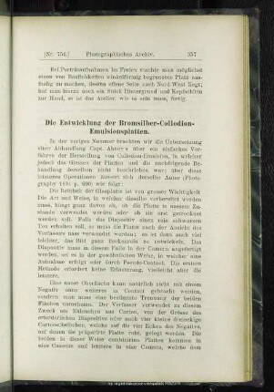 Die Entwicklung der Bromsilber-Collodion-Emulsionsplatten