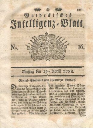 No. 16. Dinstag den 15ten Aprill 1788
