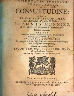 Disp. iur. inaug. de consuetudine