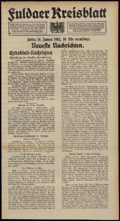 Erste Ausgabe vom Donnerstag, den 14. Januar 1915.