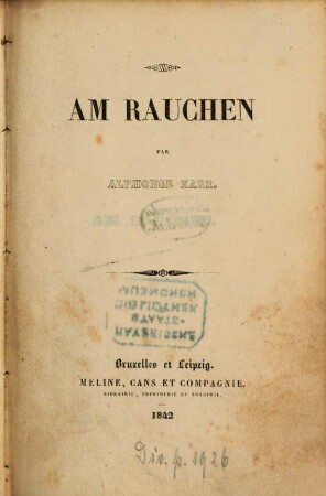 Am Rauchen : Par Alphonse Karr